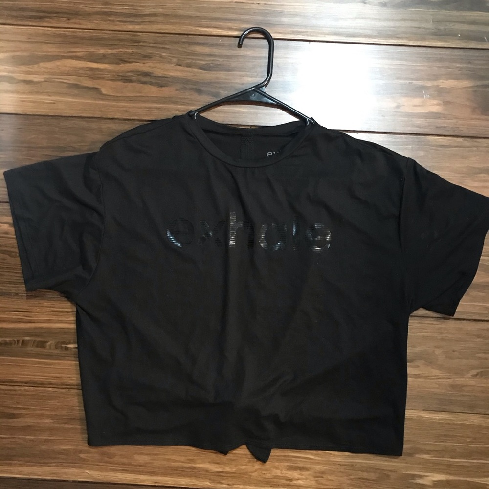 exhale tee shirt, split back with tie, black, med